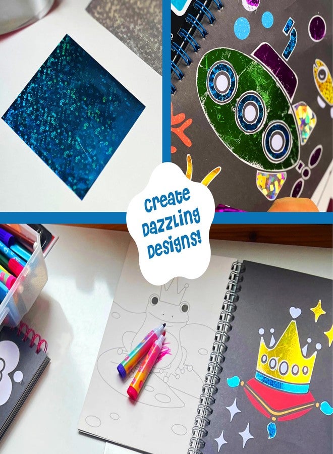 DINO MINI Foil4Fun - Foil Art for Kids - Craft Kits for Kids Ages 4-8 - Includes 16 Foil Art Pages and 16 Coloring Pages - Screen Free Birthday Gifts - Airplane and Travel Activities (Under The Sea) - Image 2